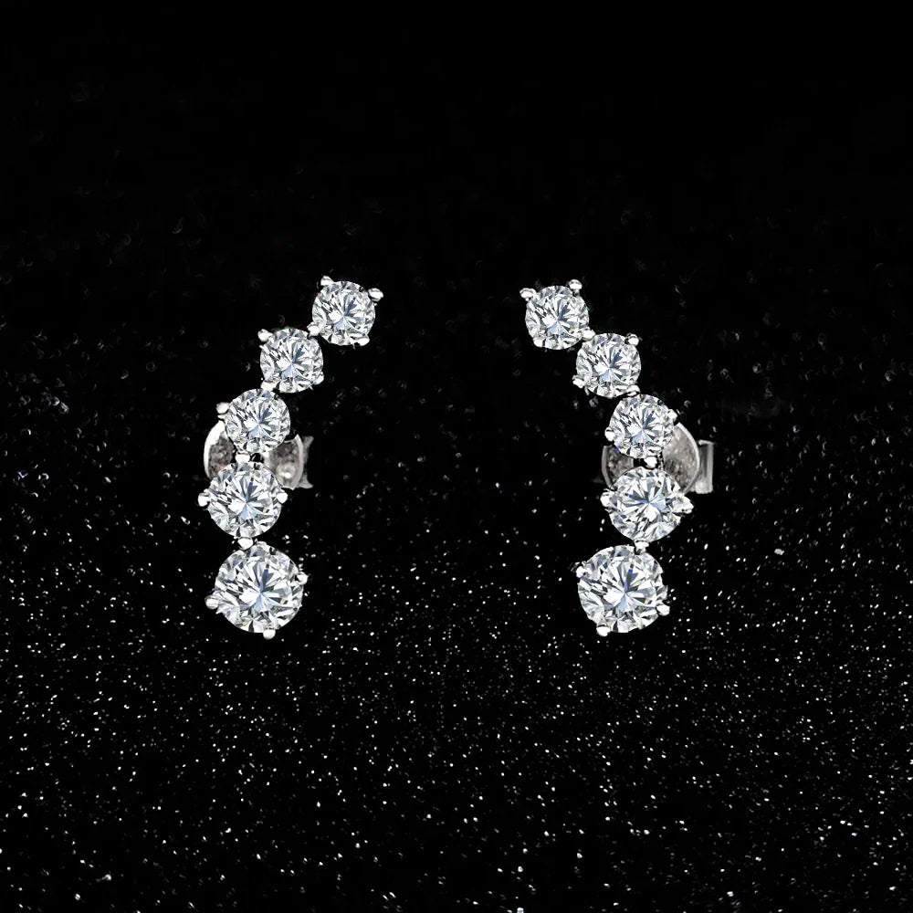 3/5-stone Smile Full Moissanite Diamond Stud Earring with Certificates 925 Sterling Silver Sparkling Diamond Earrings for Women