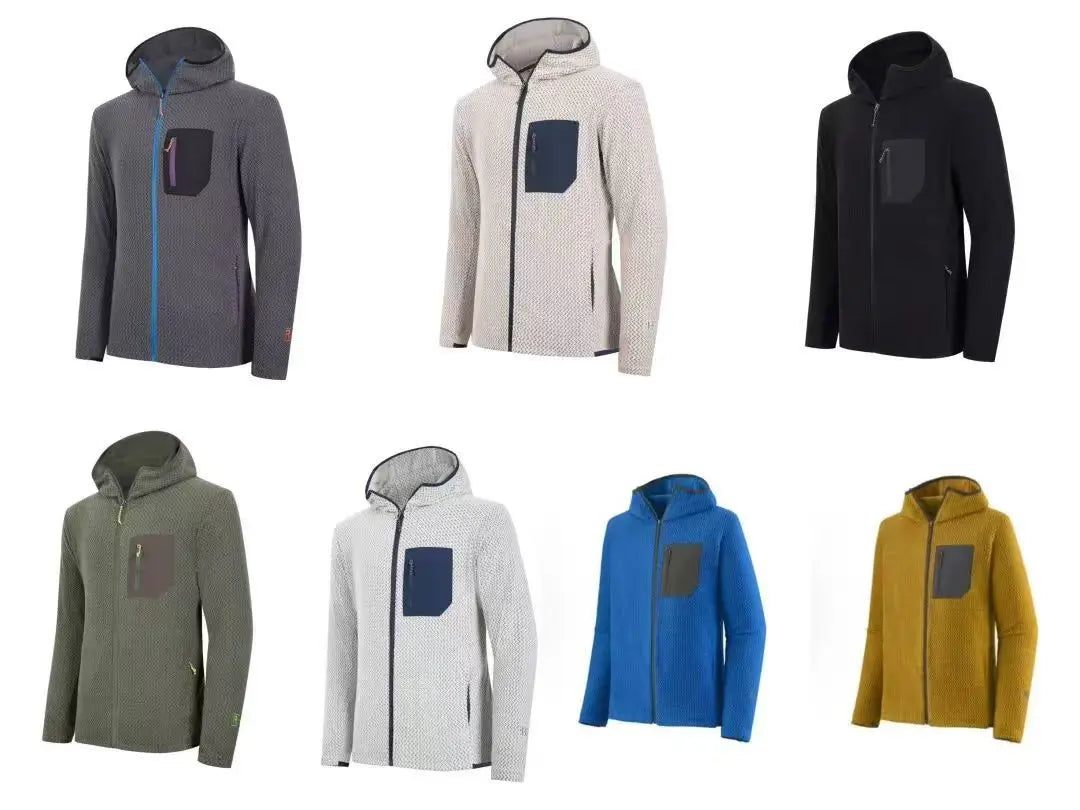 Wave Pattern Fleece Lined Hooded Zip-up Jacket/Sweatshirt: Warm & Outdoor-Ready  Ideal for Couples Hooded Sweatshirt