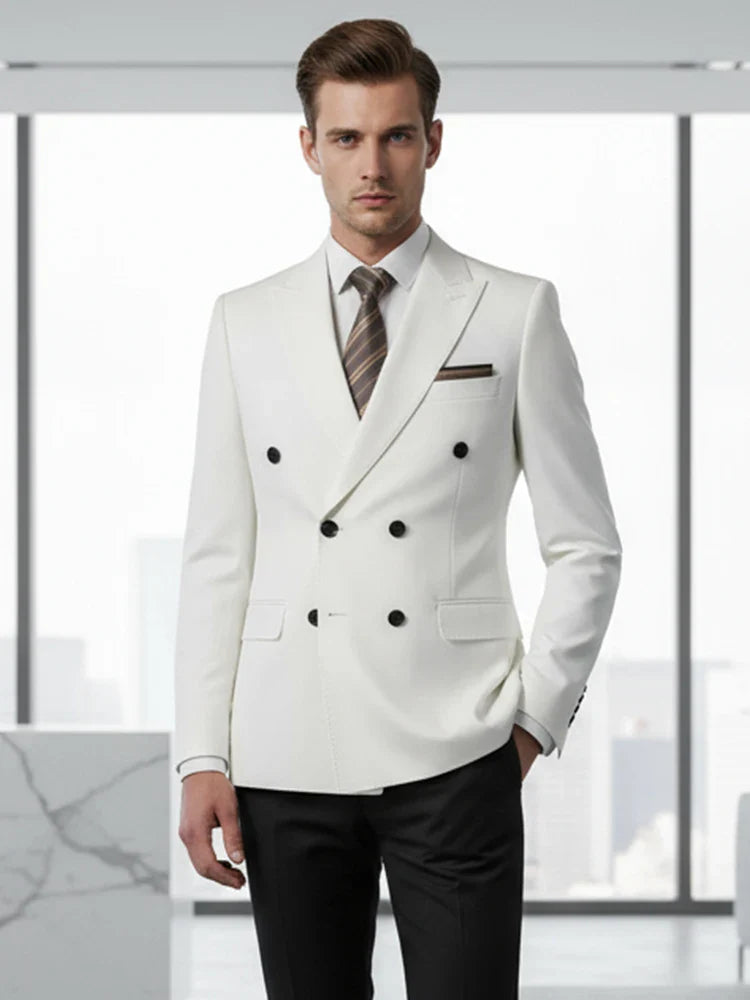 Elegant brown Double Breasted Suit Set 2 Piece Business Wedding Outfit Classic Stylish Blazer Pants Modern Trendy