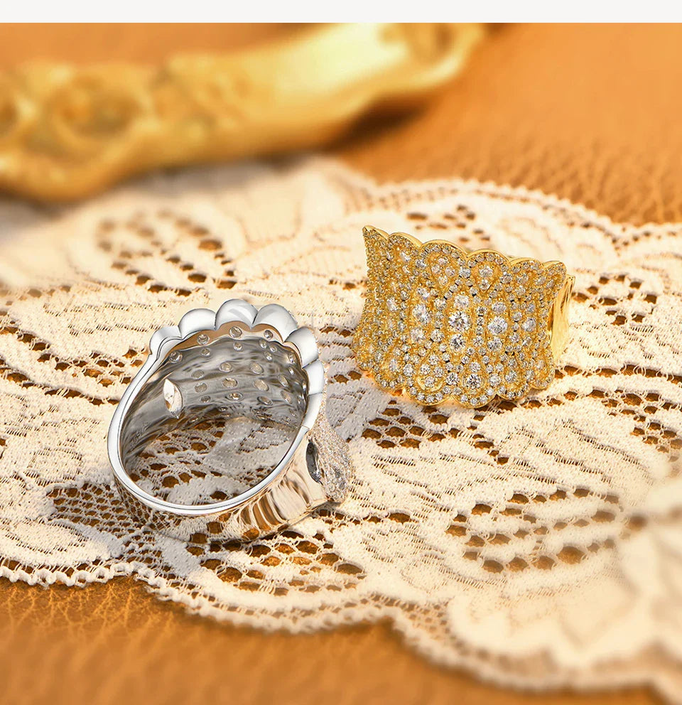 Luxury Paved Moissanite Rings forWomen 925 Sterling Silver Wavy Statement Engagement Ring Bridal Cocktail Party Jewelry