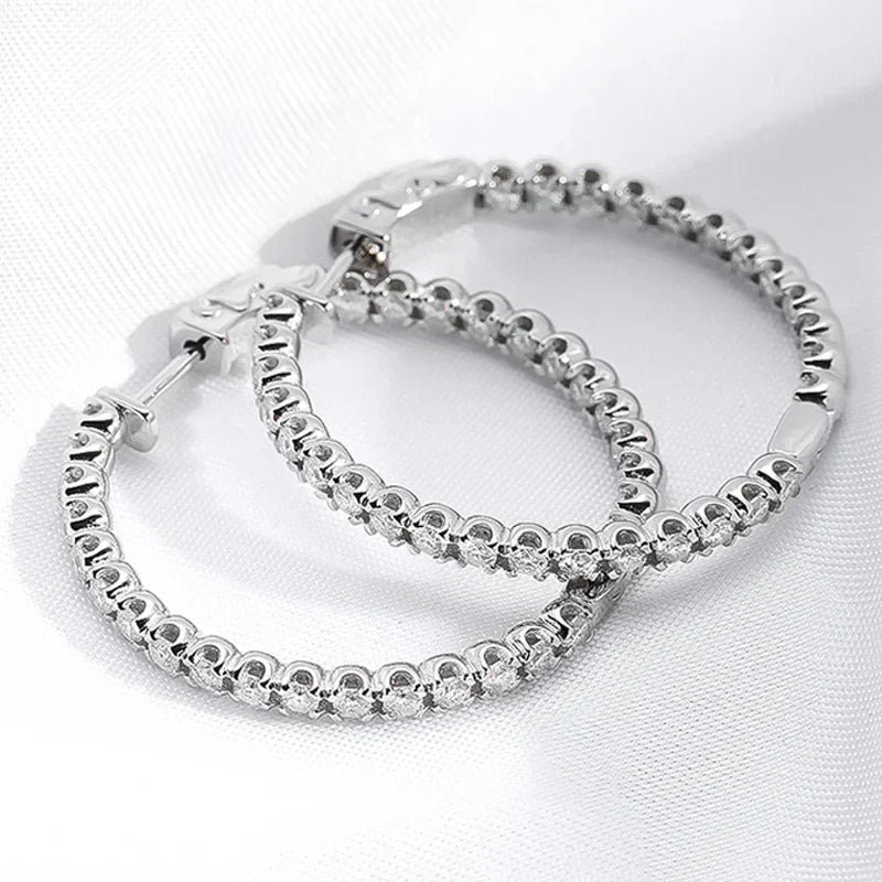 18K Plated 1.74-6.5cttw All Moissanite Hoop Earrings for Women Lab Diamond Jewelry 100% 925 Sterling Silver Earring