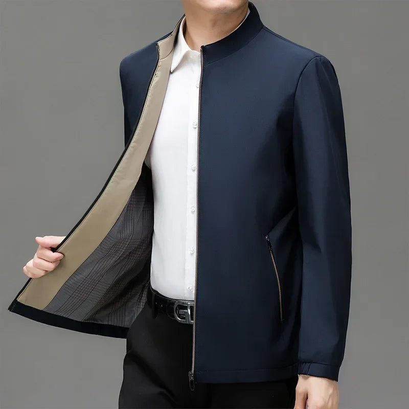 Brand Mens Daily Jacket Casual Solid Color Stand Collar Work Business Wear-resistant Autumn Jacket for Male Commuting