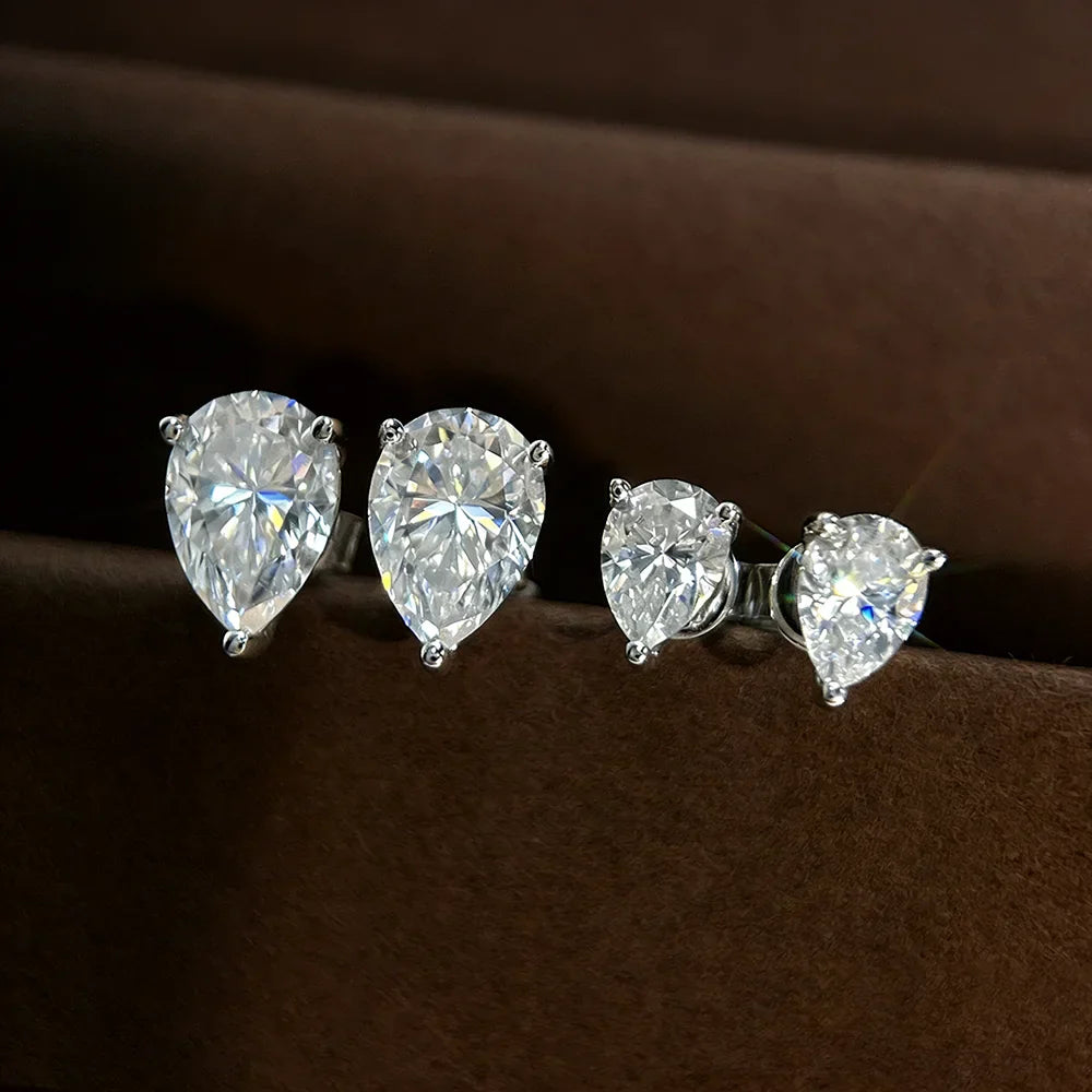 Certified Water Drop Moissanite Stud Earrings for Women Men 0.5/1/2/4CT 925 Silver Solitaire Pear Cut Lab Diamond Ear Studs