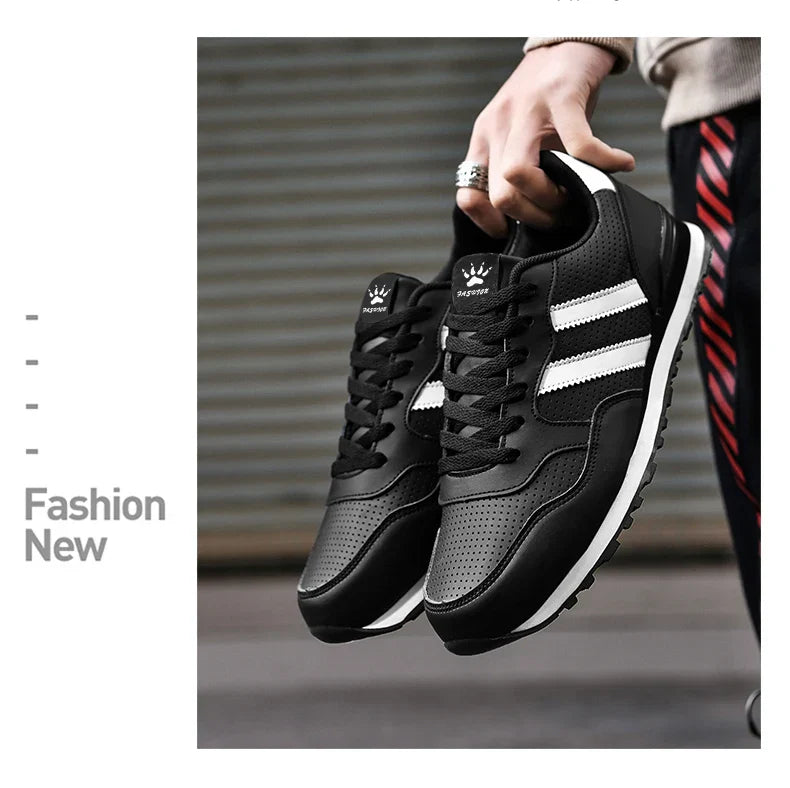 High Quality Men's Vulcanized Sneakers Leather Casual Shoes Breathable Mesh Men Tennis Shoes Male Flat Shoe Zapatillas Hombre