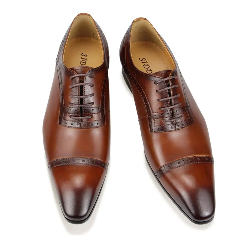 Premium Men's Genuine Leather Oxford Shoes|Luxury Brogue Dress Shoes for Weddings & Business|Comfortable Formal Lace-Up Shoes