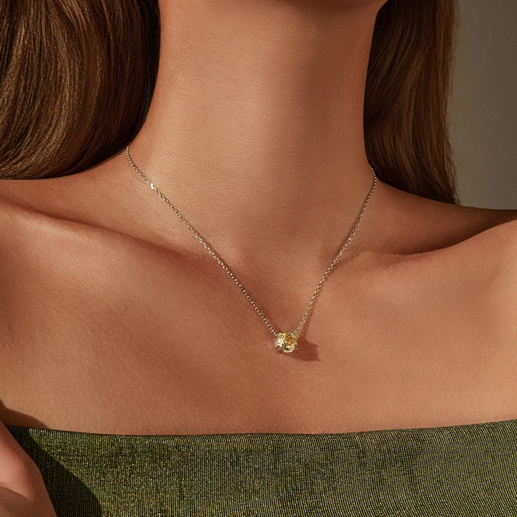 925 Sterling Silver Pendant Necklace Dazzling Light Yellow Rose Cut Zirconia Necklaces For Women Fine Jewelry