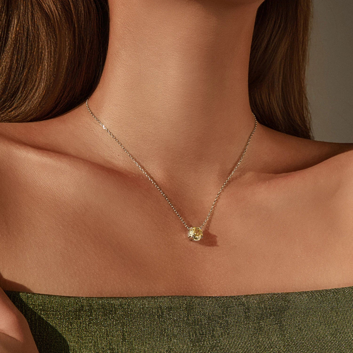 925 Sterling Silver Pendant Necklace Dazzling Light Yellow Rose Cut Zirconia Necklaces For Women Fine Jewelry