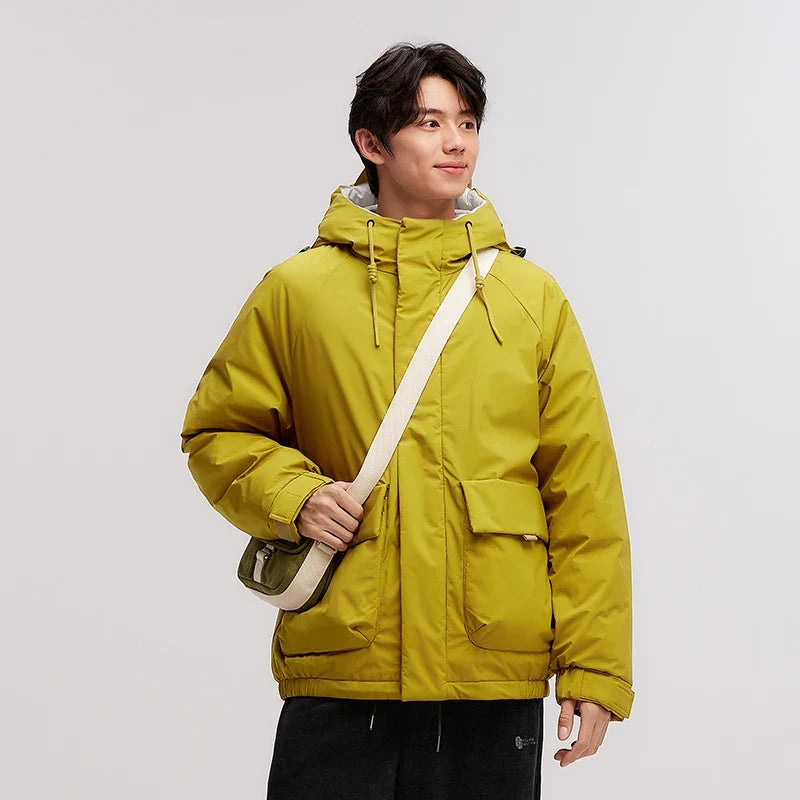 Down Jacket Men 2024 Winter New Large Pocket Workwear Coat Loose Hooded Top Fashion Raglan Sleeve Down Jacket