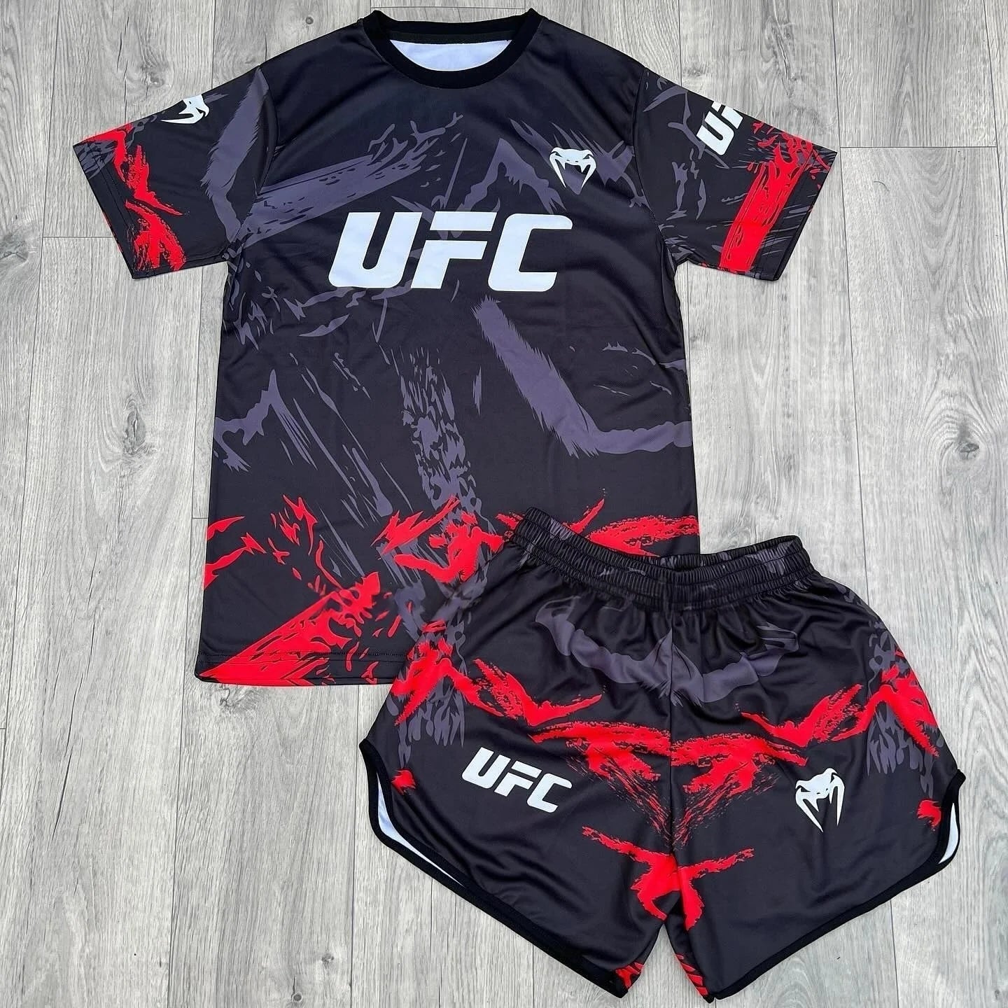 Top UFC Boxing Set Men Women's Oversized Breathable Speed Drying Sports Set MMA Fighting Training Running Short Sleeved Shorts