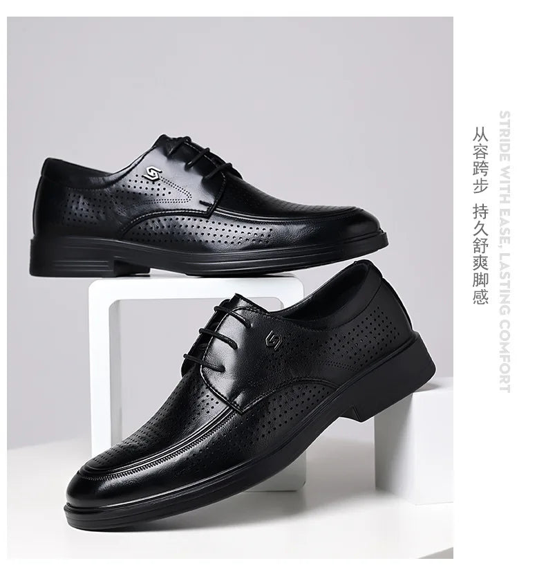 Summer New Hallow Leather Shoes for Men Solid Color Lace Fashion Business Casual Shoe Male Breathable Dress Elegant Shoes Man