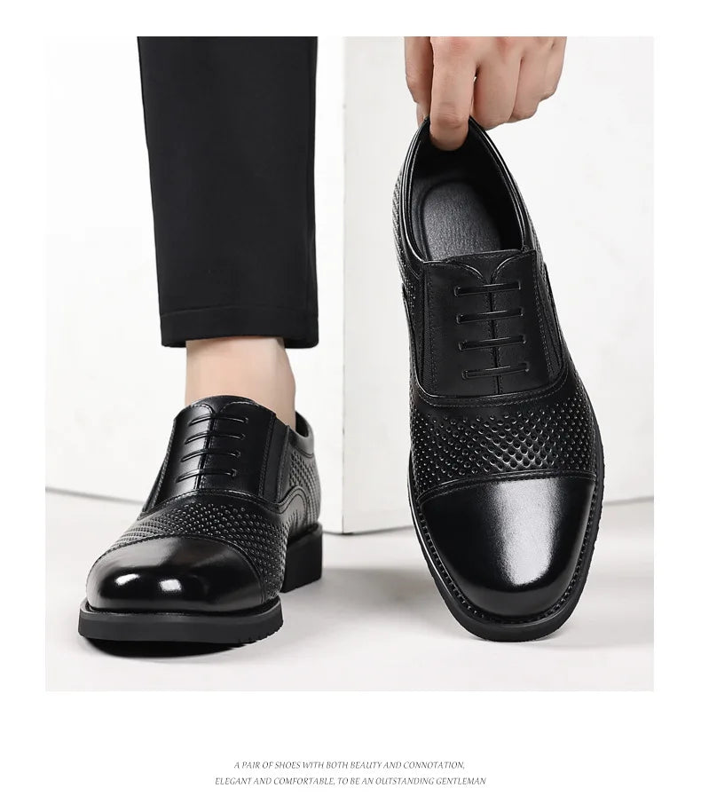 Breathable Hallow New Designer Cow Leather Shoes for Man Summer Autumn Fashion Business Casual Dress Shoes Loafers Man