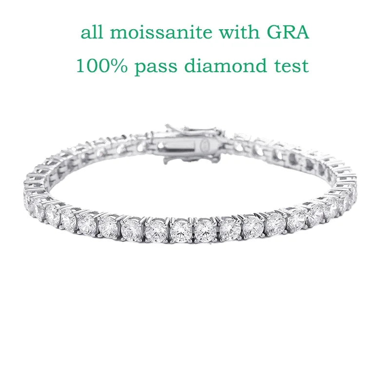 18k Plated 2-4mm Zircon/moissanite Tennis Bracelet for Women Man Full Diamond Original Real 925 Sterling Silver Jewelry