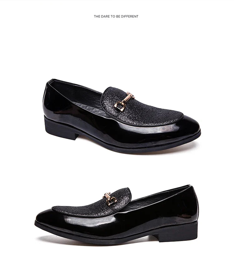 VIPOL Men's pointed suede formal shoes, retro new patchwork loafers mixed with slipper shoes, wedding dress leather shoes