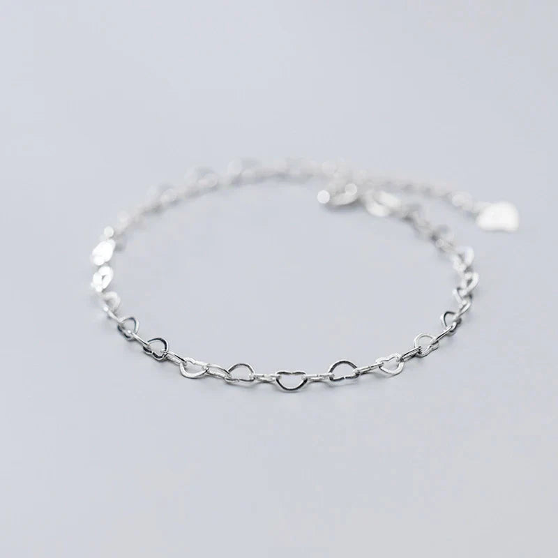 Authentic 925 Sterling Silver Simple Hearts Bracelet for Women Gift Fashion Adjustable Link Chain Bracelet Fine Jewelry