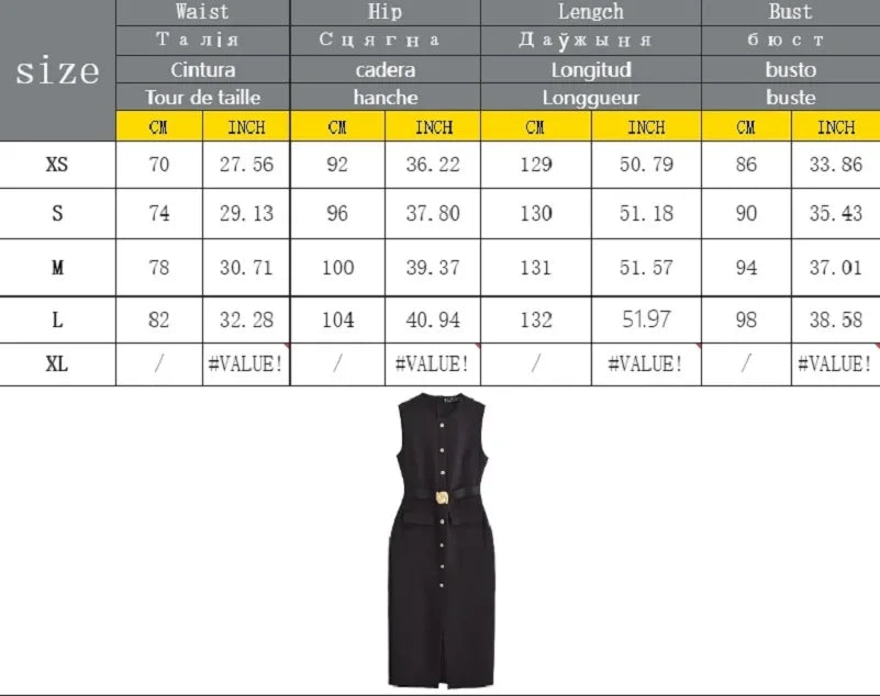 2025 Womens Dresses Black Office Long Dresses for Women Spring Sleeveless Midi Dress Woman Belt Button Women's Dress Vest