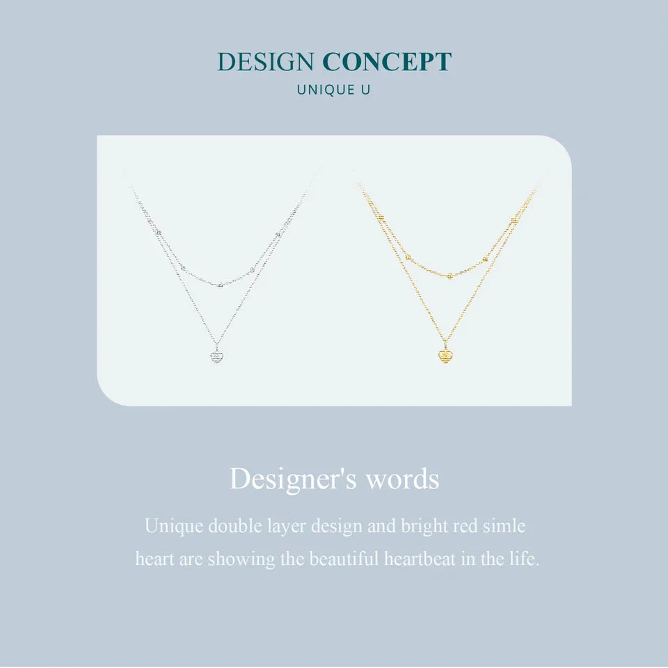 925 Sterling Silver Romantic Heart Pendant Necklace for Women Gold Double Layer Choker Female Fine Jewelry Anniversary