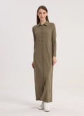 2024 maxi dress button design woman clothes full sleeve Ankle Length comfortable ribbing clothing  ( Ship out in 1 day)