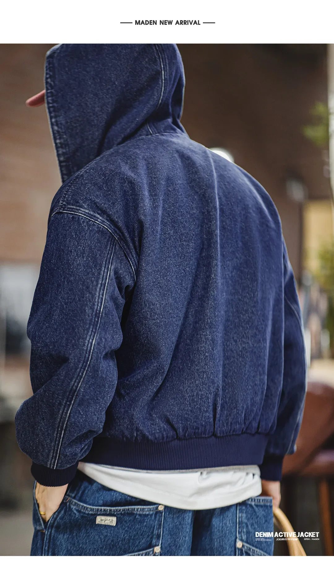 Retro Men's J130 10.5oz Denim Jacket Heavyweight Washed Aged Hooded Jacket Zipper Work Coat with Large Pockets for Fall