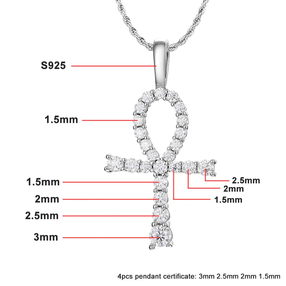 D VVS1 Moissanite Cross Pendant Necklace Full Diamond with GRA Wedding Party Jewelry Rope Chain Necklaces for Women Man
