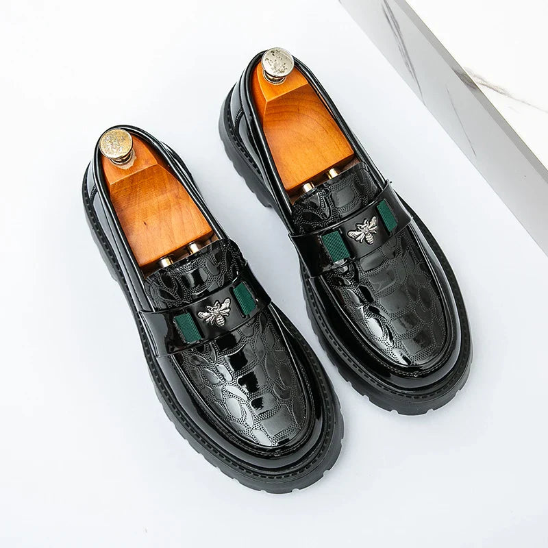 2026 Fashion Bee Design Men's Leather Shoes Thick Sole Luxury  Slip On Loafers Comfort Fashio Business Party Formal Dress Shoes