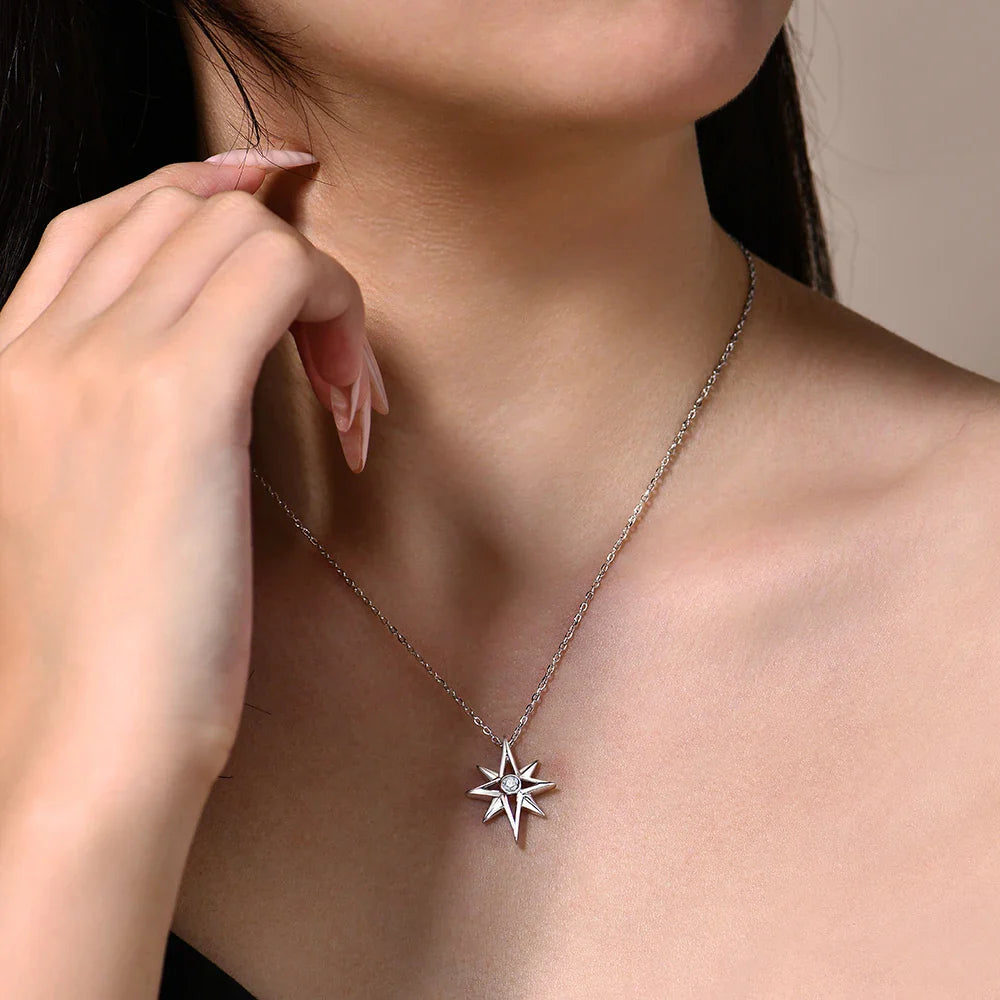 Star Moissanite Pendant Necklace for Women D Color Round Cut 3.0mm Lab Diamond S925 Silver 18K Gold Plated Fine Jewelry