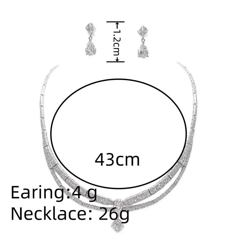High Quality Cubic Zirconia Bridal Wedding Jewelry Water Drop Pedant Necklace 2PCS Set Lady Party Accessories X0654