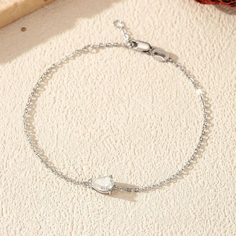 0.8CT D VVS1 Pear Cut Moissanite Bracelets for Women Simple Elegant Wedding Fine Jewerly Dainty Pure S925 Silver Chain