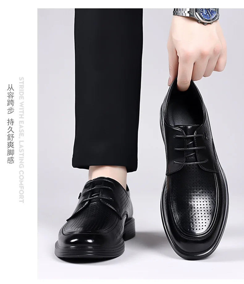 Summer New Hallow Leather Shoes for Men Solid Color Lace Fashion Business Casual Shoe Male Breathable Dress Elegant Shoes Man