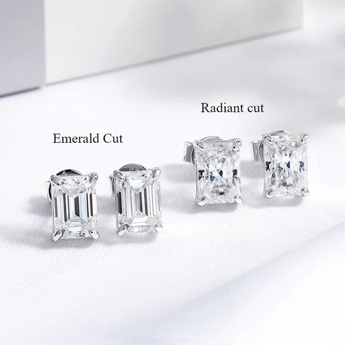 0.5-2CT Emerald Cut 18k Plated Moissanite Stud Earrings for Women Classic Bride 925 Sterling Silver Earring Lab Diamond