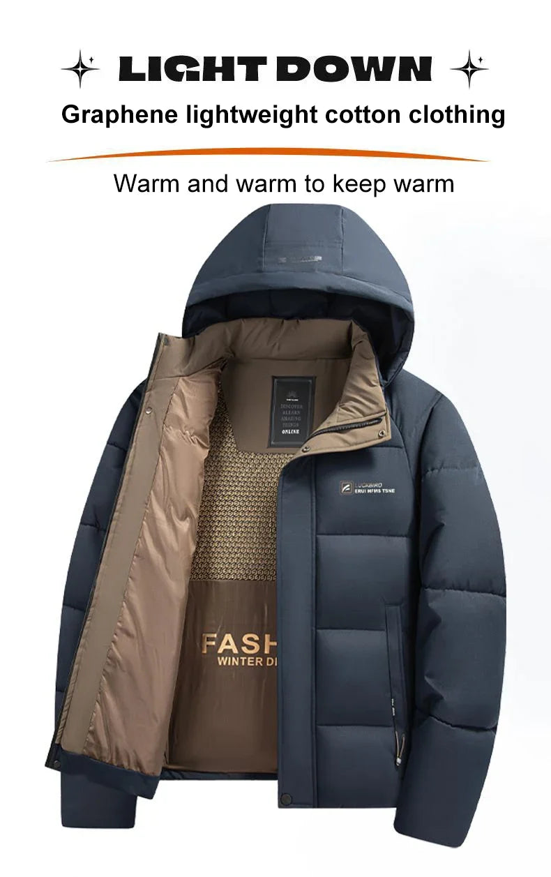 Graphene Warm Windproof Jacket Men 2024 Winter New Fashion Comfortable Thickened Outdoor Hooded Overcoat Male Casual Clothes
