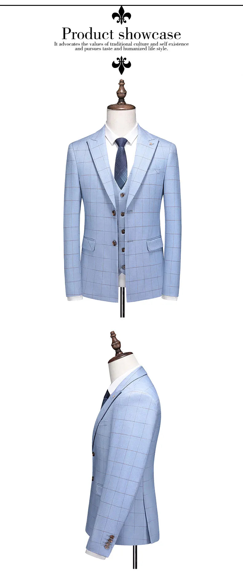( Jacket + Vest + Pants ) Fashion Boutique Plaid Mens Casual Business Suit Groom Wedding Dress Formal Slim Plaid Suit
