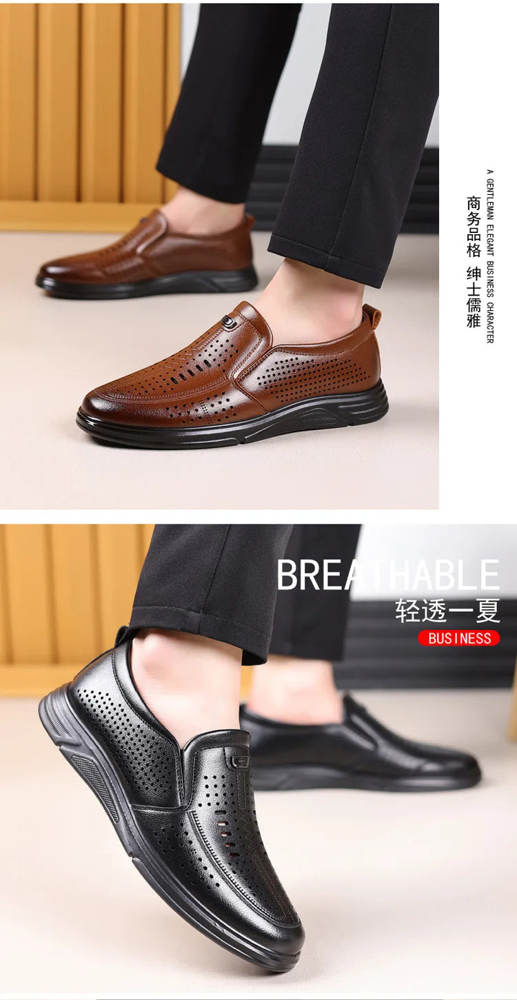Spring Summer New Hallow Leather Shoes for Men Solid Color Fashion Dress Shoes Male Soft Sole Business Casual Shoe Man
