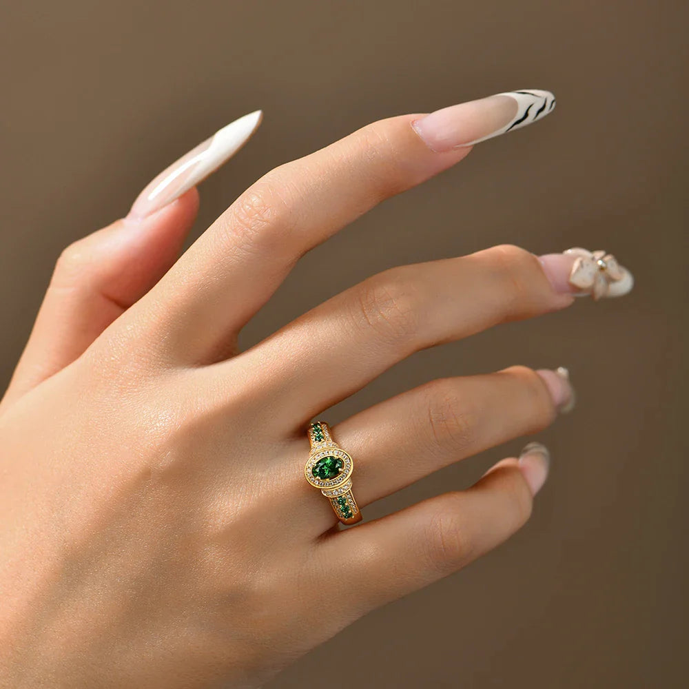 S925 Silver Lab Zambian Emerald Ring with White Zircon For Women Wedding Band Vintage Anniversary Luxury Gifts Jewelry