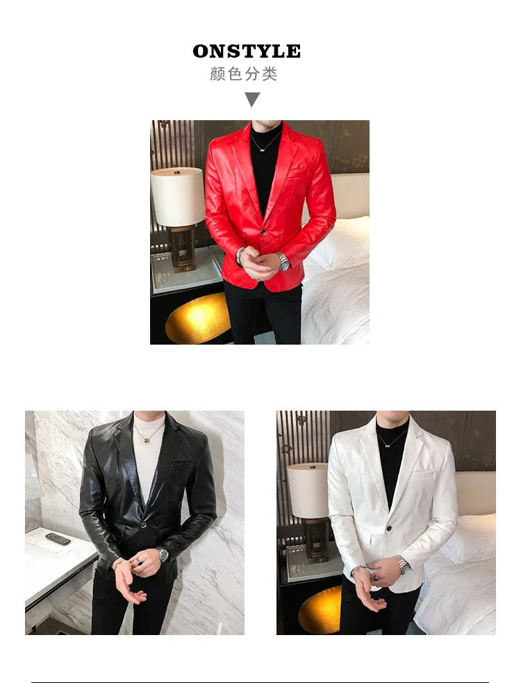 2022 Autumn Leather Jacket Men Slim fit Casual Business Blazer Masculino Solid Color Street Wear Social PU Coat Costume Homme