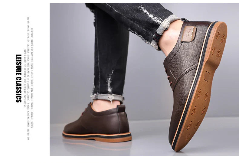 Men's Casual Business Leather Shoes Men Fashion Lace-up Derby Shoe Mens Light Comfortable Outdoor Driving Flats