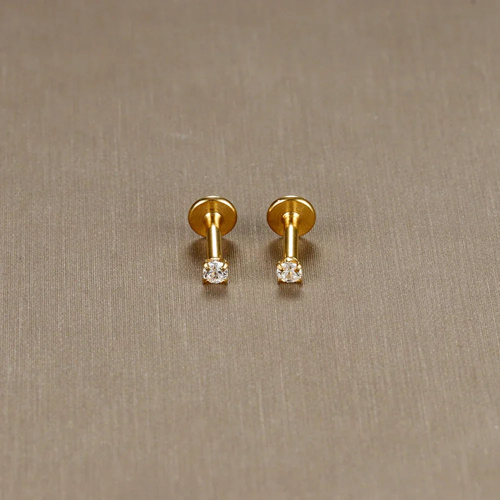 2PC Labret Tragus Stud Earrings 16G Surgical Stainless Steel CZ Crystal  Monroe Helix Cartialge Conch Medusa Lip Body Piercing