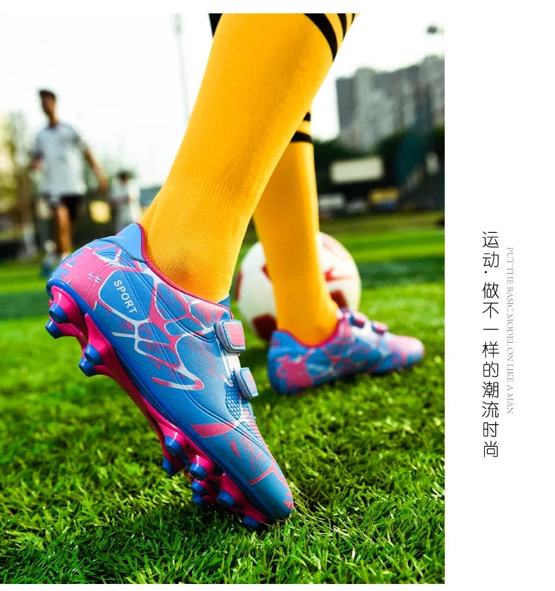 Kids Soccer Shoes Outdoor Non-Slip Football Sports Shoes Boy Training Shoes Child HOOK&LOOP Lightweight Children's Soccer Cleats
