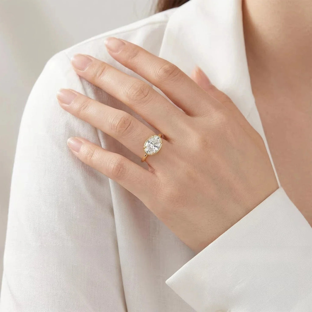 S925 Silver 7 * 11mm Elliptical White Zircon Ring Set with Classic Fashion Women's Jewelry