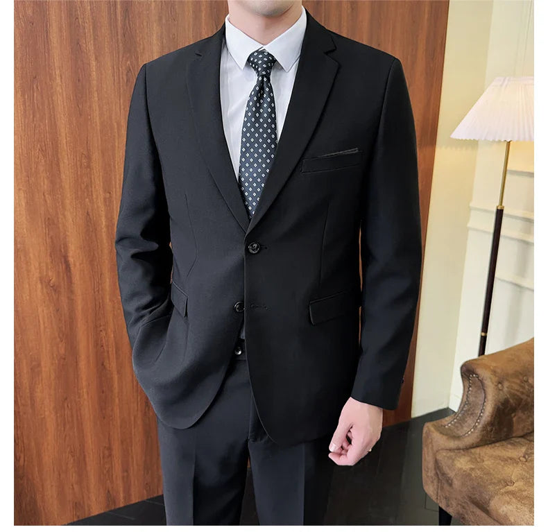 Suit (Blazer+ Pants) Fashion Men Solid color Business Wedding Work Casual Slim Professional Dress Groom Best Man Gentleman Suit