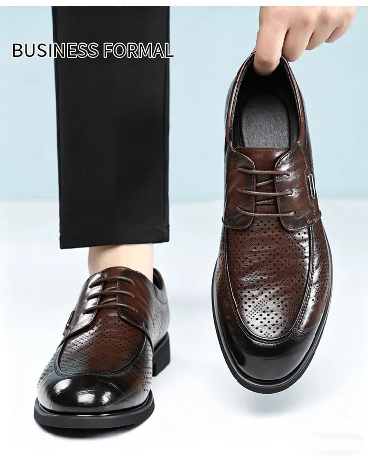 Men's Summer Breathable Leather Shoes Comfortable Soft Bottom Hollow Design Business Formal Derby Shoes British Style-SJ551-1