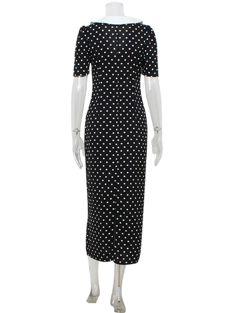Dot Patchwork Hip Wrap Short Sleeve V Neck Elegant Women Dresses Sheath Fashion Sexy Club Bodycon Female Vestidos Robes