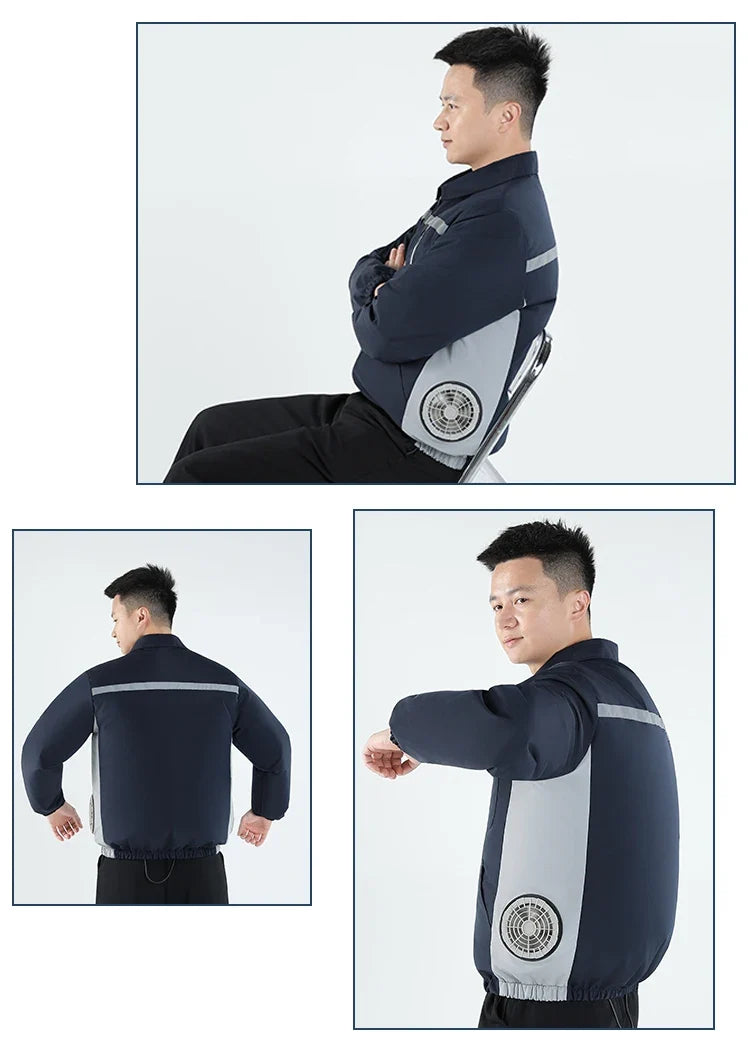 New Men'S Outdoor Fishing With Fan Clothes Construction Site Driving Heatstroke Prevention Cooling Work Coat(Without Power Bank)