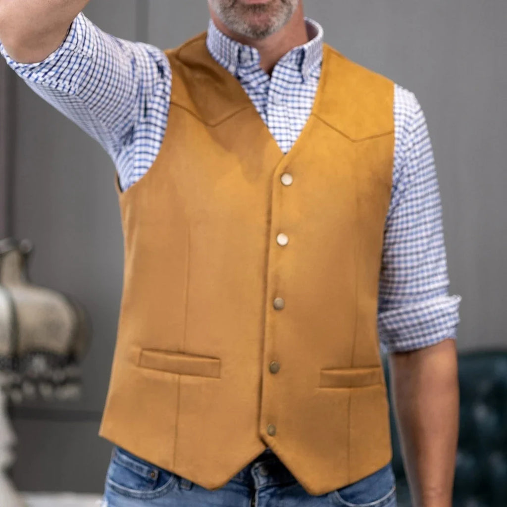 Men Vest Gold Suede Velvet Single Button V Neck Waistcoat For Wedding Birthday Party Business Work Daily Casual Men Suit Vest