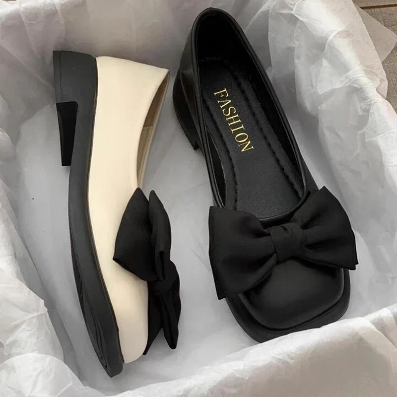 Women Bow Mary Janes Shoes Casual High Heels Shoes New Square Toe Sandals Fashion Lolita Shoes Loafers Walking Zapatos Mujer