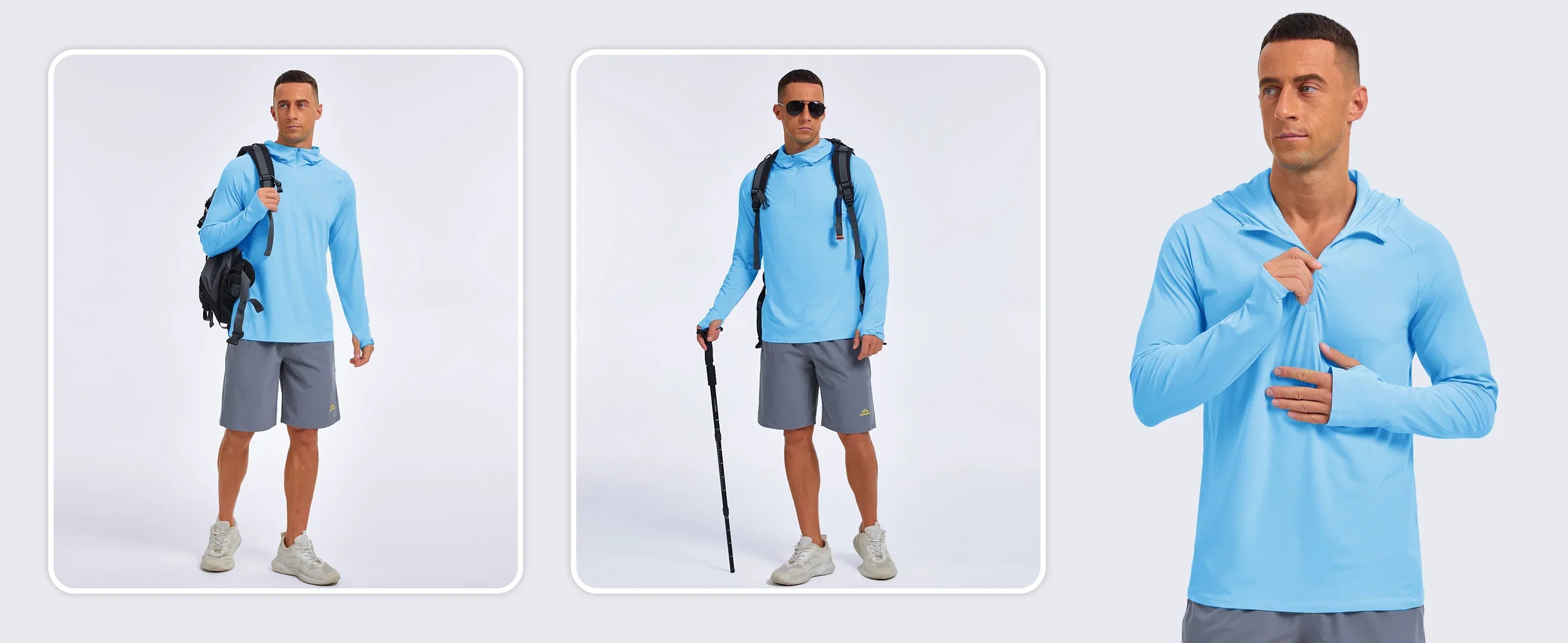 Mens 1/4 Zip UPF 50+ Shirts Sun Protection Running Surfing Athletic Shirt Lightweight Rash Guard Long Sleeve Hoodie