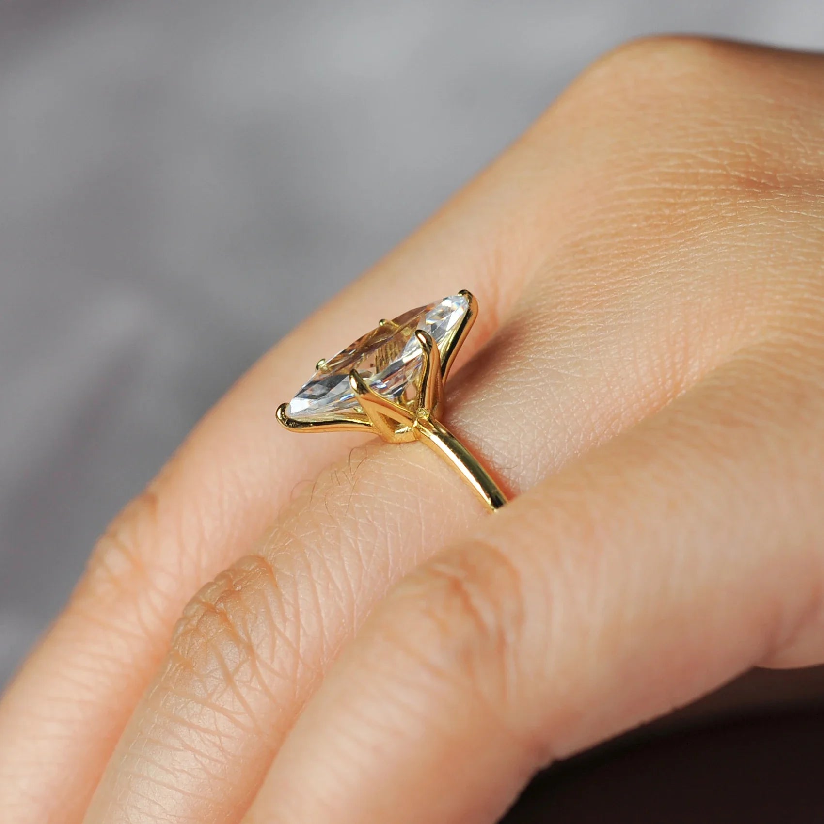 Vintage 9ct 5A Marquise Shape Cubic Zirconia Solitaire Engagement Ring For Women 925 Sterling Silver 14K Yellow Gold