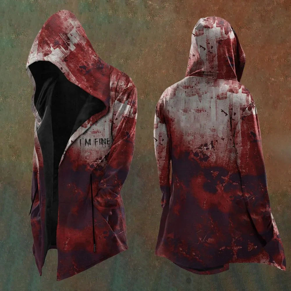 Men’s oversized 3D cosmic print hooded trench coat, abstract retro style, spring/fall, M–XXL