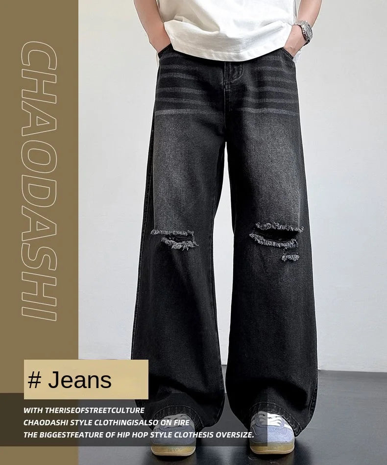 Men's American Style Loose Straight Leg Jeans Vintage Spring Summer New Arrival Drapey Trendy Wide Leg Long Pants