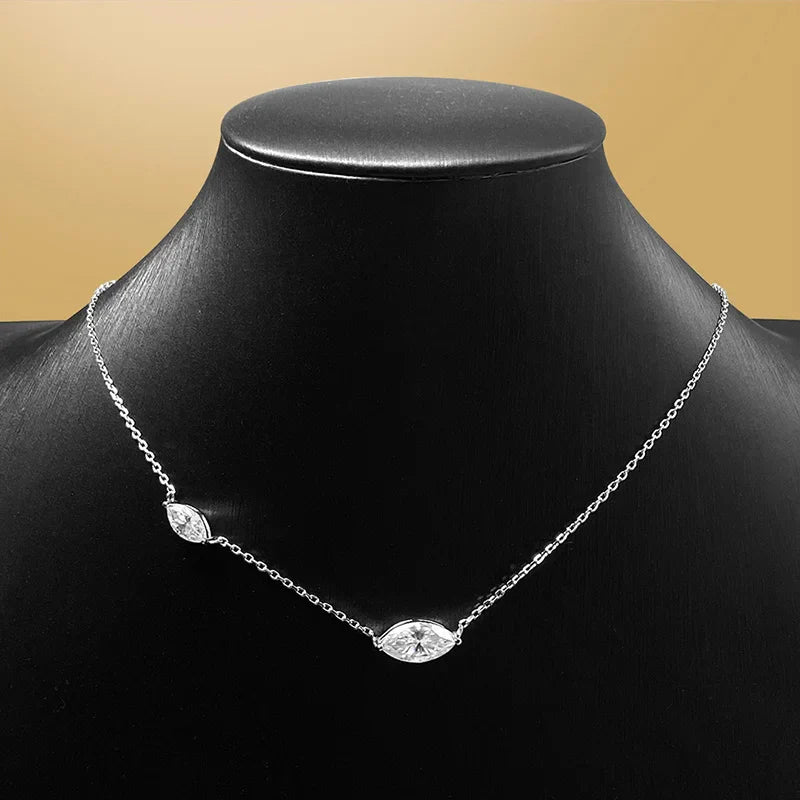 3CT Marquise Cut 2 Gems Full Moissanite Necklace for Women Bride Wedding Jewelry Lab Diamond Chain 925 Sterling Silver