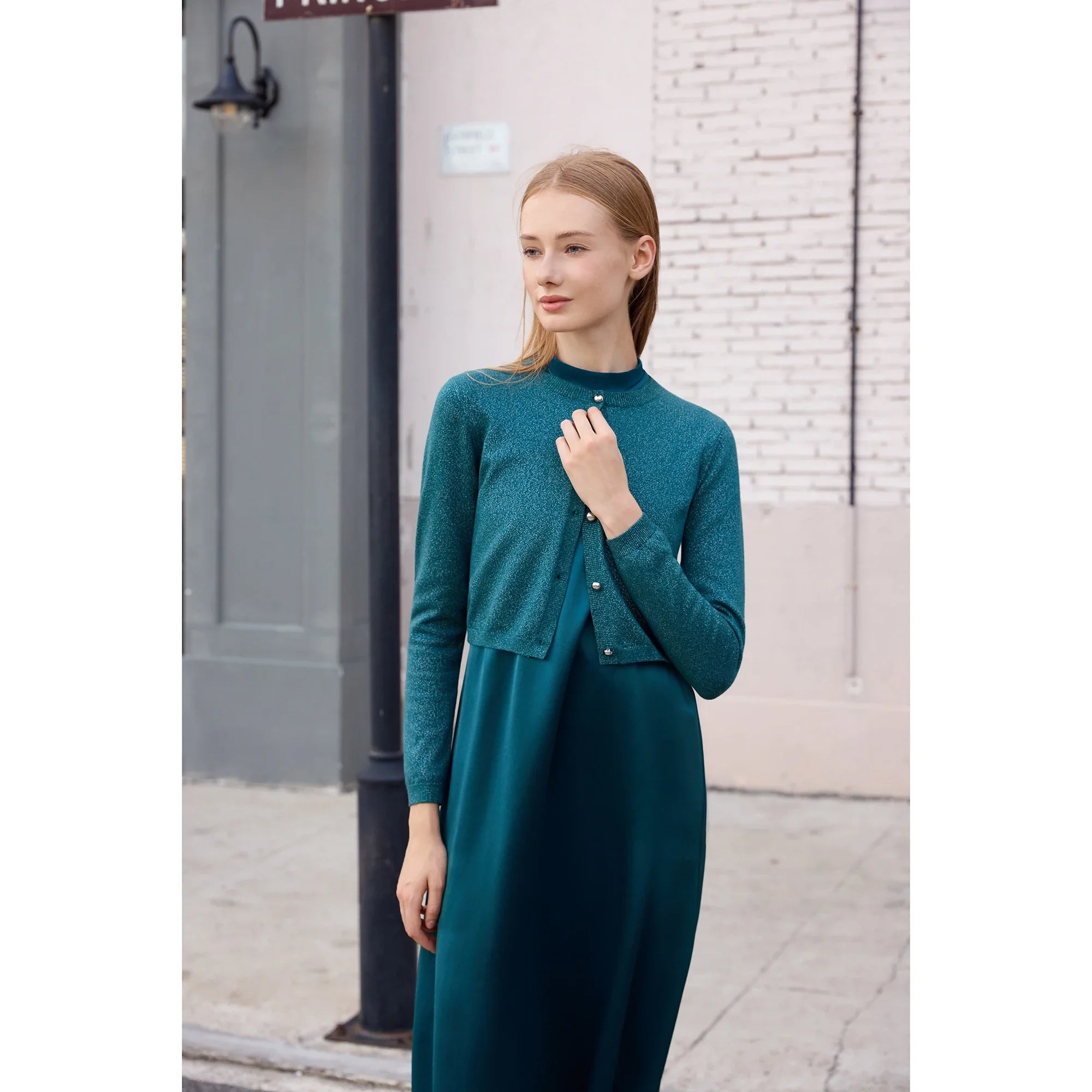 Women 2026 Autumn and Winter Modal Shirt and O Neck Acetate Satin Maxi Dress Lurex Cardigan High Quality Lady Clothing